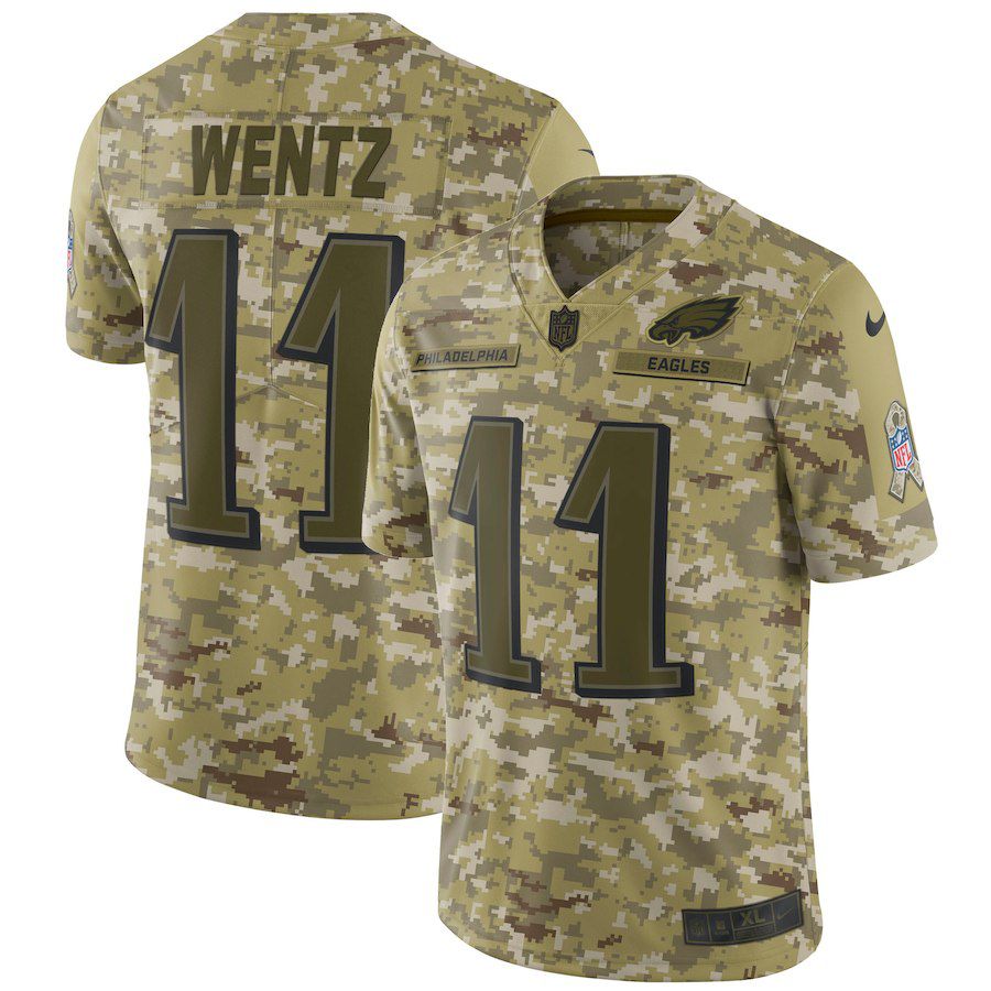 Men Philadelphia Eagles #11 Wentz Nike Camo Salute to Service Retired Player Limited NFL Jerseys